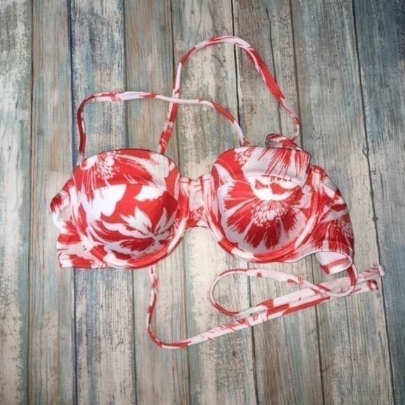 Shade & Shore Orange Floral Push Up Bikini Top Women’s 36B - Picture 2 of 5